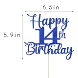 Kaoenla Glitter Happy 14th Birthday Cake Topper,Hello 14，Cheers to 14Years,14th Anniversary /14 years old birthday Party Deco (14th, blue)