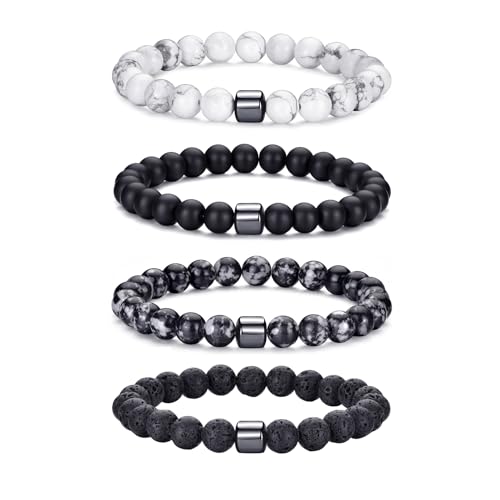 RANKEEF Mens Beaded Bracelets Set 8MM Tiger Eye Lava Stone Stretch Natural Stone Men's Bead Bracelet Mens Bracelet