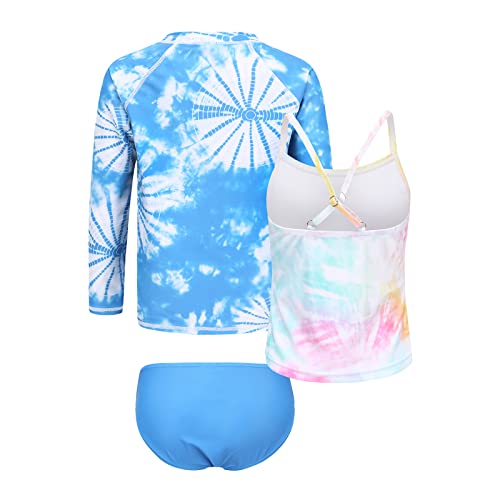 Image of Girls 3 Piece Swimsuits Set Long Sleeve Rash Guard for Girls Tankini Bathing Suits Beach Swimwear 3-16 Years
