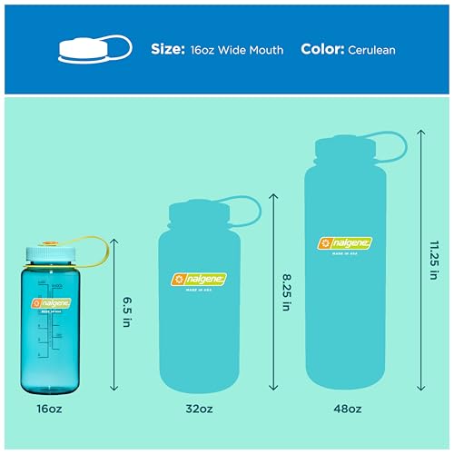 Image of Nalgene 16 oz Wide Mouth Water Bottle | Slim Cup Holder Size, BPA-Free, Durable & Leak Proof, Lightweight Travel Bottle, Cerulean