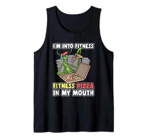 Insecto Mantis Me gusta el fitness Pizza en la boca Camiseta sin Mangas