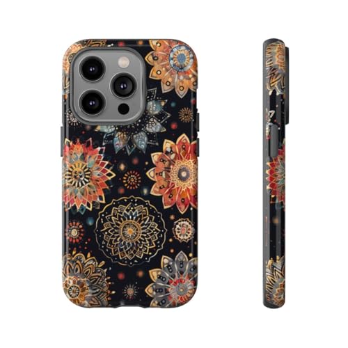 Coque iPhone 14 Pro mandala noir au fini brillant rigide