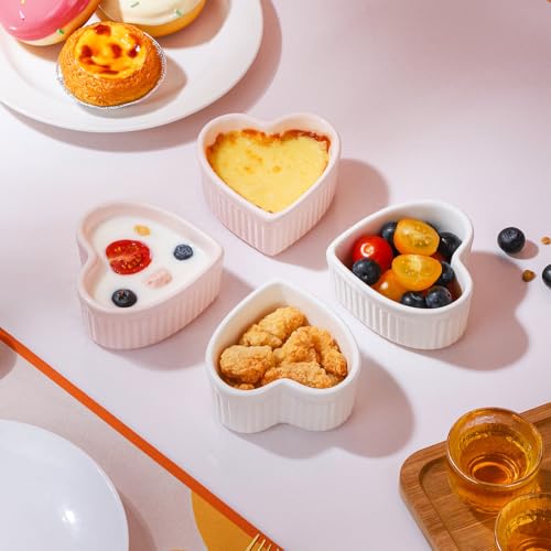 VanEnjoy 4 pack 5oz Heart Shaped Ramekins Ceramic Bowl Bakeware for Souffle Creme Brulee Oven and Dishwasher Safe Baking Dishes Cute White Cookware for Kitchen by VanEnjoy - Image 7