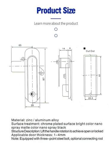 Cerradura de gabinete industrial con diseño plano para máxima protección de equipos 5
