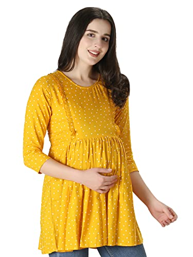 Image of ZUVINO Women's Maternity Feeding Top with Zip for Easy Nursing | Stylish Feeding Tops for Jeans | Maternity Short Kurti for Mothers | Nursing Dress for Women | 100% Rayon