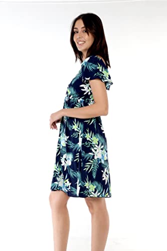 Image of Family Matching Hawaiian Clothes, Orchid Breeze Navy | Lightweight 100% rayon • Family matching outfits • Beach vacations • Luaus • Cruises • Family photos