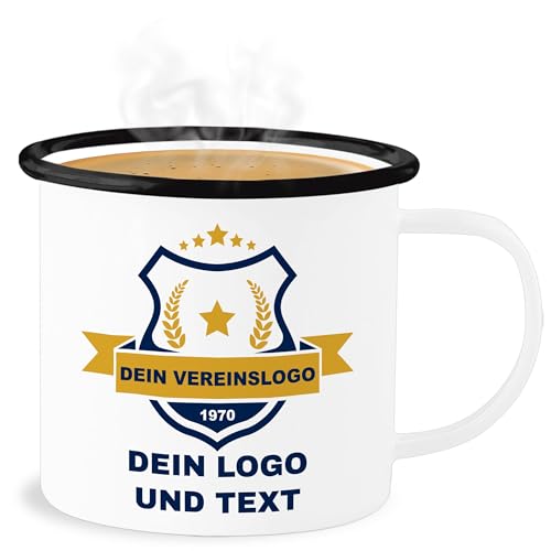 Emaille Becher Blechbecher - Foto Bild - Vereinslogo Geschenk Verein mit eigenem Logo und Text selbst gestalten I - 300 ml - Weiß Schwarz - kaffeebecher firmen fototasse personalisiertes