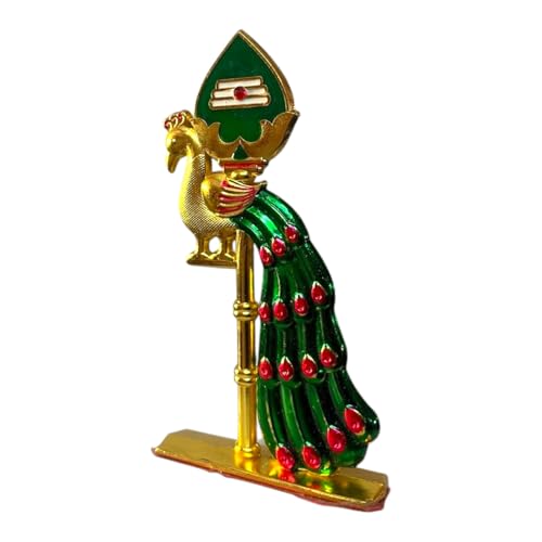 Image of Steel Murugan Vel Statue (8 cm) | Divine Lord Karthikeya Spear for Car Dashboard & Pooja Room Decor | Durable Red Vel Idol for Altar & Spiritual Gifting (Green peack)