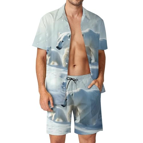 Conjunto de camisa con botones y pantalones cortos hombre Bear in Snowstorm de diseño cuidado