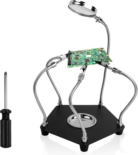 Terza Mano Saldatura con Lenti 3x e Braccia Metalliche Flessibili per PCB