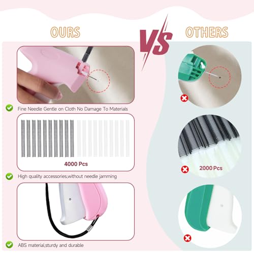 Image of Pink and White Stitch Gun for Clothes - Quick Stitch Sewing Gun for Clothing Fixer Includes 2000 Black Fasteners & 2000 White Fasteners with 6 Need