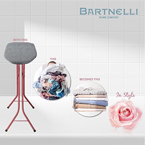 Bartnelli Classic Ironing Board | Made In Europe | Premium Iron Board With 4 Layered Cover & Pad, Height Adjustable Up To 36" Features A Safety Iron Rest, 4 Steel Legs (43X14) (Rose/Gray) #TOP4