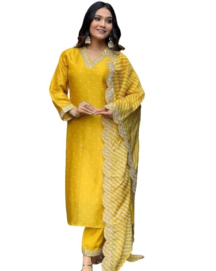Pantalon droit Kurta en soie Bandhani vêtement traditionnel chic