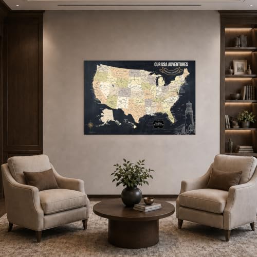 Image of IPIC Vintage US Travel Map with Pins, USA Map Pin Board, Size 42x28 in