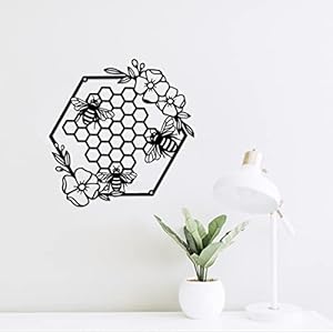 Yuzhuo Metal Bee Wall Art Farmhouse Honey Bees and Hives with Flowers Metal Wall Decor Hanging for Living Room Garden Bedroom Office Home Wall (Black) Yuzhuo Metal Bee Wall Art Farmhouse Honey Bees and Hives with Flowers Metal Wall Decor Hanging for Living Room Garden Bedroom Office Home Wall Black