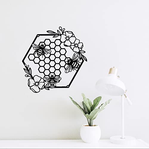 Yuzhuo-Metal-Bee-Wall-Art-Farmhouse-Honey-Bees-and-Hives-with-Flowers-Metal-Wall-Decor-Hanging-for-Living-Room-Garden-Bedroom-Office-Home-Wall-Black Yuzhuo Metal Bee Wall Art Farmhouse Honey Bees and Hives with Flowers Metal Wall Decor Hanging for Living Room Garden Bedroom Office Home Wall Black