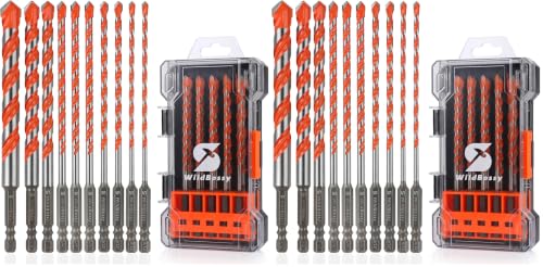 Concrete Carbide Drill Bits Hex Shank Masonry Cement Tile Drill Bit Set for Glass, Brick, Plastic, Cement and Tile, 5/32"-1/2" (10PCS) (Pack of 2)