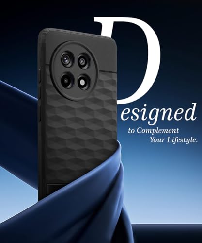 Image of WOW IMAGINE Back Cover for 1+ OnePlus 13R 5G with Hexa Cube Design | Ultra Slim Soft Rubberised Case | Inner Velvet Fabric | Matte Silicone Flexible Mobile Case | Camera Protection - Black