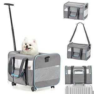 UNICITII Pet Carrier for Small Dog Cat, Cat Dog Carrier with Wheels Soft Sided Dog Rolling Crate Cat Travel Bag up to 20 Lbs Pet Strollers for Small Pets (Grey, M)