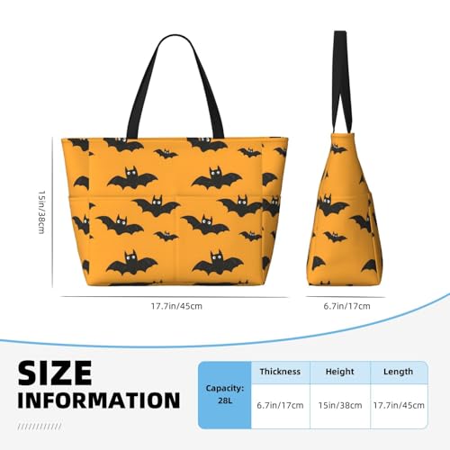 Large Beach Bags for Women Sandproof - Cute Black Bat Print Summer Travel Work Tote Bags with Zipper2