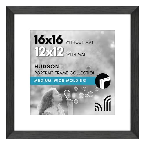 Americanflat 16x16 Picture Frame - Matted to 12x12 - Black