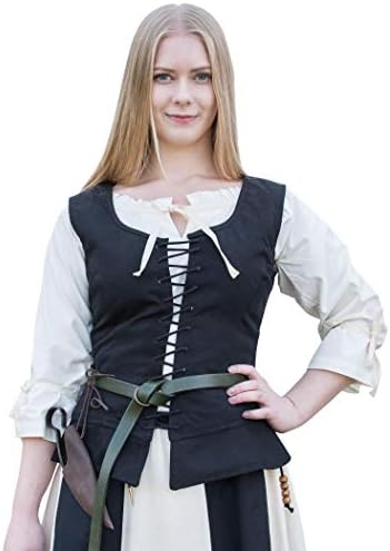 Battle-Merchant - Longue Jupe médiévale - Femme - Coton/Coupe évasée - servante/Jeux de rôle Grandeur Nature/Style Viking - Plusieurs Coloris - S- XXL, Noir, L