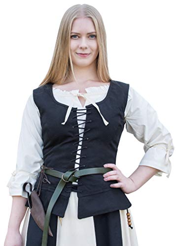 Battle-Merchant Mittelalter Korsage Tilda | Trachtenweste mit Breiten Trägern aus Baumwolle | Spätmittelalter LARP Gewandung als Kostüm oder Tracht | Schwarz oder Braun Größen S-XXL (Schwarz, L) Cover