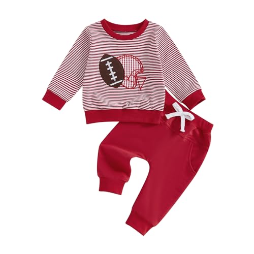 Toddler Baby Boy Football Outfit Football Embroidery Stripe Long Sleeve Sweatshirt Pants Set Fall Winter Clothes