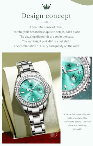 Image of OLEVS Ladies Watch Diamond Dress Analog Female Watches Stainless Steel Two Tone Waterproof Luminous Day Date for Womens Wrist Watch Gift