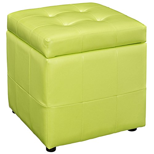 Modway Volt Tufted Faux Leather Square Storage Ottoman Cube In Light Green