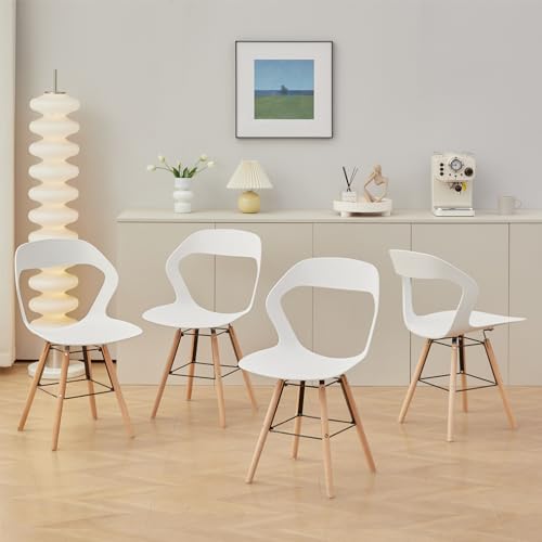 I LOVE FACE Sillas Comedor, Pack 4, Sillas de Cocina, Patas de Madera Maciza de Haya - Blanco