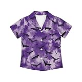 Pinupub Kids Bats Purple Tie Dye Hawaiian Shirt Button Down Halloween Costume Simple Fashion Short Sleeve Summer Beach Shirts for Kids Aloha Luau Size 9-10