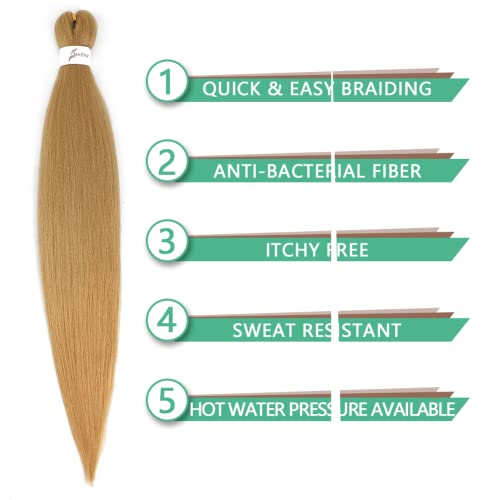 Soku Pre Stretched Braiding Hair Extensions 24 Inch - 8 Packs Strawberry Honey Blonde Box Braids Synthetic Professional Crochet Ez Braid Neat Yaki Texture Hot Water Setting #TOP2