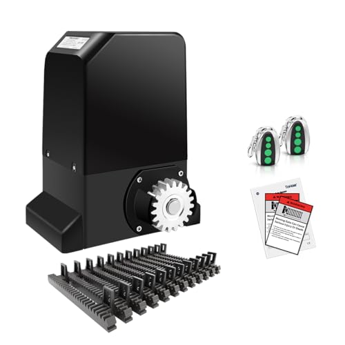 TOPENS RK990T Automatic Sliding Gate Opener Rack Drive Electric Gate Motor for Heavy Driveway Slide Gates Up to 2200 Pounds, Security Gate Operator AC Powered with Nylon Gear Rack and Remote Control