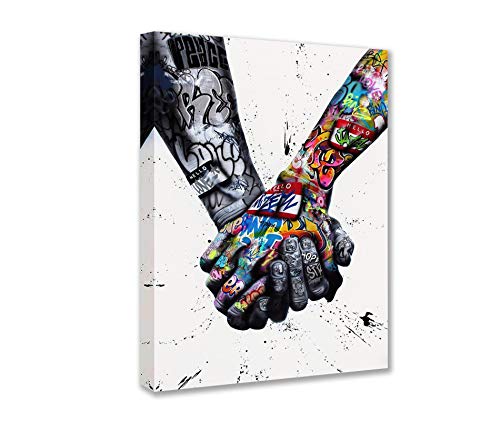 Banksy Street Art Graffiti, Händchenhalte, Bilder, romantisches Kunstwerk für Wohnzimmer, Geschenk, 1 Stück, Leinwandkunst, nordische Heimdekoration, gerahmt, fertig zum Aufhängen, Poster und Drucke