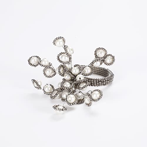 Homebia Designs Silver Pearl Beaded Napkin Ring - Set Of 12 - Elegant Napkin Holder For Dinner Table Décor/Farmhouse/Mothers Day/Fathers Day/Independence Day/4Th Of July/Party/Wedding & Everyday Use #TOP4