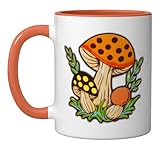 Vintage Merry Mushrooms, 70s Retro Kitchen Ceramic Mug, Orange/White