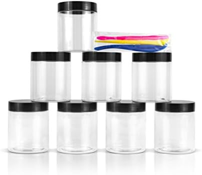 8OZ Empty Plastic Storage Containers to Store Slime Supplies | Slime Tools for DIY Slime Making + Labels | Reusable Kitchen Clear Storage Jars for Dry Goods, Food | All Purpose Plastic Storage Jars
