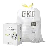 EKO 21 Gallon / 50-90 Liter,110 CountDrawstring Trash Bags, Extra-Strong Unscented Garbage Bags, Easy-Dispense Roll for Kitchen & Household Use, Resists Tears, Leaks and Punctures, Code G, White