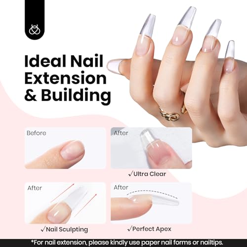Gelab cosmetics LLC Beetles HEMA-Free Hard Gel for Nails-2 Pcs 1 oz 9 in 1 Clear & Jelly Nude UV & LED Lamp Cured Sculpting Gel for Nail Extension & Nail with Flat Nail Brush High Hardness Nails for Pros Women