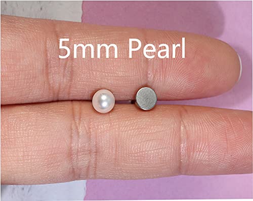 Small Pearl Stud Earrings Flat Screw Back,Silver Flatback Pearl Cartilage Helix Tragus Earrings 316L Surgical Stainess Steel Jewelry For Women Girls Toddlers (5Mm Pearl,Silver) #TOP1