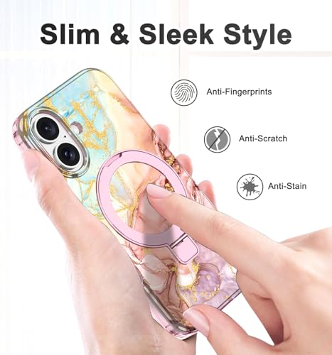 Lamcase for iPhone 16 Case with Magnetic Invisible Ring Stand [Compatible with MagSafe], Full Body Rugged Slim Women Men Girl Shockproof Marble Pattern Design Case, Rose Gold - image 6