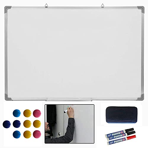 ARASO-UK School Home Office Dry Wipe Magnetic Pen Tray Aluminium Trim Dry Wipe Whiteboard, Duster Markers & Magnets (600mm x 400mm)