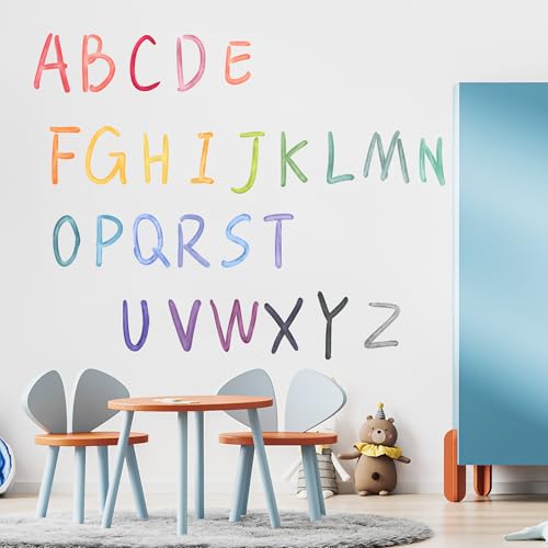 Uppercase Alphabet Letter Kids Wall Stickers,Rainbow Uppercase Letters Decor,Peel and Stick Educational Learning Wall Decor,for Kids Bedroom Nursery...