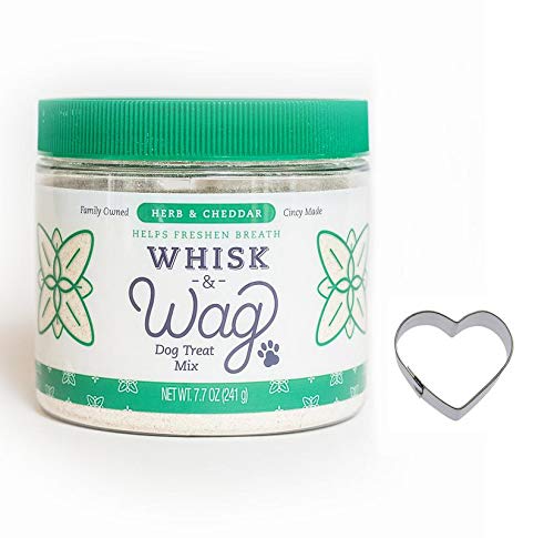 Whisk & Wag Natural Dog Treat Mix for Healthy Skin and Coat: Herb & Cheddar 7.7 Ounce Jar with Heart Shaped Cookie Cutter