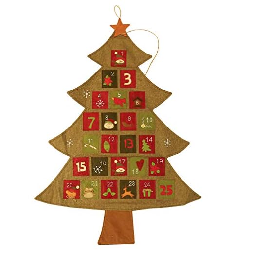 Amosfun julgranskalender med fickor linne adventskalender 2019 rustik väggdörr hängande present till barn barn