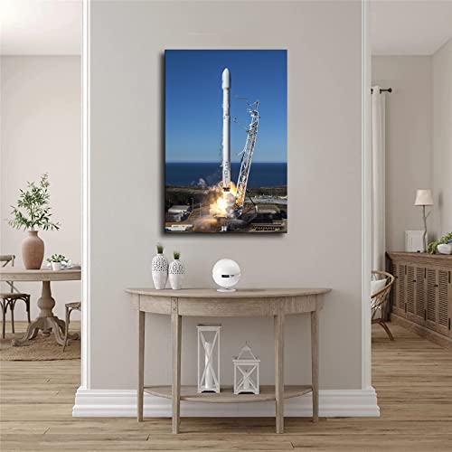 Spacex Falcon 9 Rocket Launches Into Space Poster Canvas Painting Print Wall Art Modern Classroom Kitchen Bedroom Room Aesthetics Decoration Boys Women Gift Unframed And Framed (24×36Inch- Framed) #TOP2