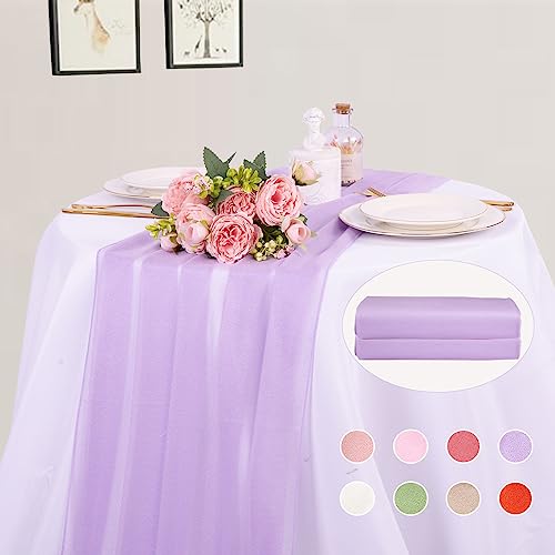 RuiYok 2 Packs Lavender Chiffon Table Runner 30 x 120 Inches Romantic Sheer Fabric for Wedding Decorations, 10ft Baby Shower and Birthday Party Cake Table Decorations