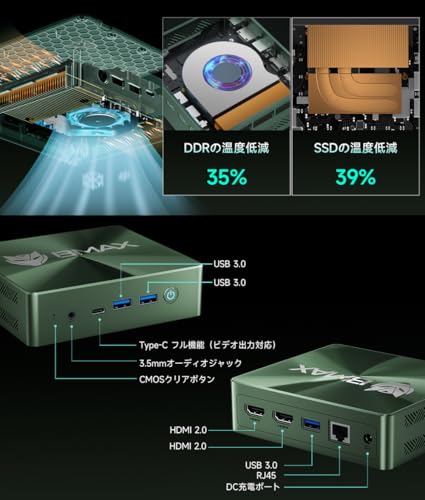 undefined ミニpc Intel i3 最大3.2GHz mini pc 12GB+512GB NVMe SSD(SATAより3倍早い) 3画面同時出力 4K@60Hz 小型pc 温度に応じて調整ファン+デュアル銅製パイプ冷却 Windows 11 Pro ミニパソコン フル機能Type-C+HDMI 2.0×2 高速有線LAN/WIFI5/BT4.2 小型パソコン CD紋様 · 防水防塵 Bmax の商品画像 4