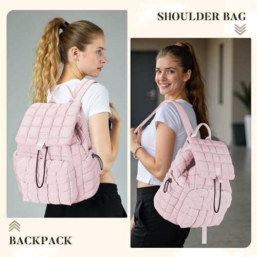 Image of TILYMOL Puffy Backpack for Women, Quilted Backpack for Travel, Ultra Lightweight Puffer Daypack, Pink